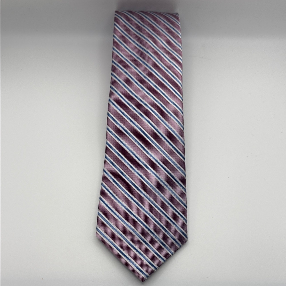 Jos. A. Bank Travelers Stain Resistant Rose, Blue& Silver Stripe Tie, 100% silk